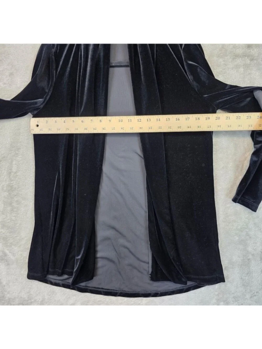 Vince Camuto Jacket Womens Small Black Velvet Open Front Stretch Mid Length